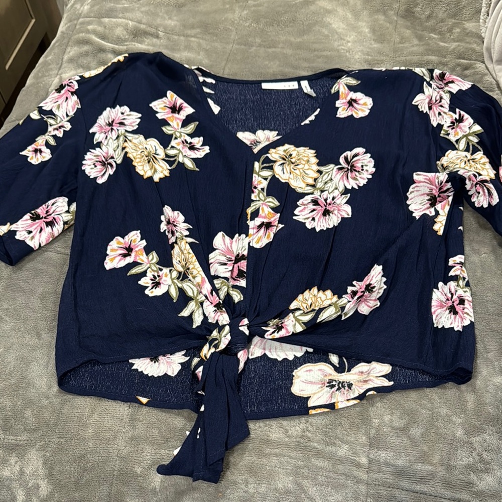 Floral Navy Tie-Front Top